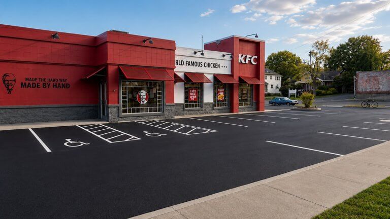 Freshly resurfaced and striped KFC parking lot in Tulsa, Oklahoma by Kingdom Paving