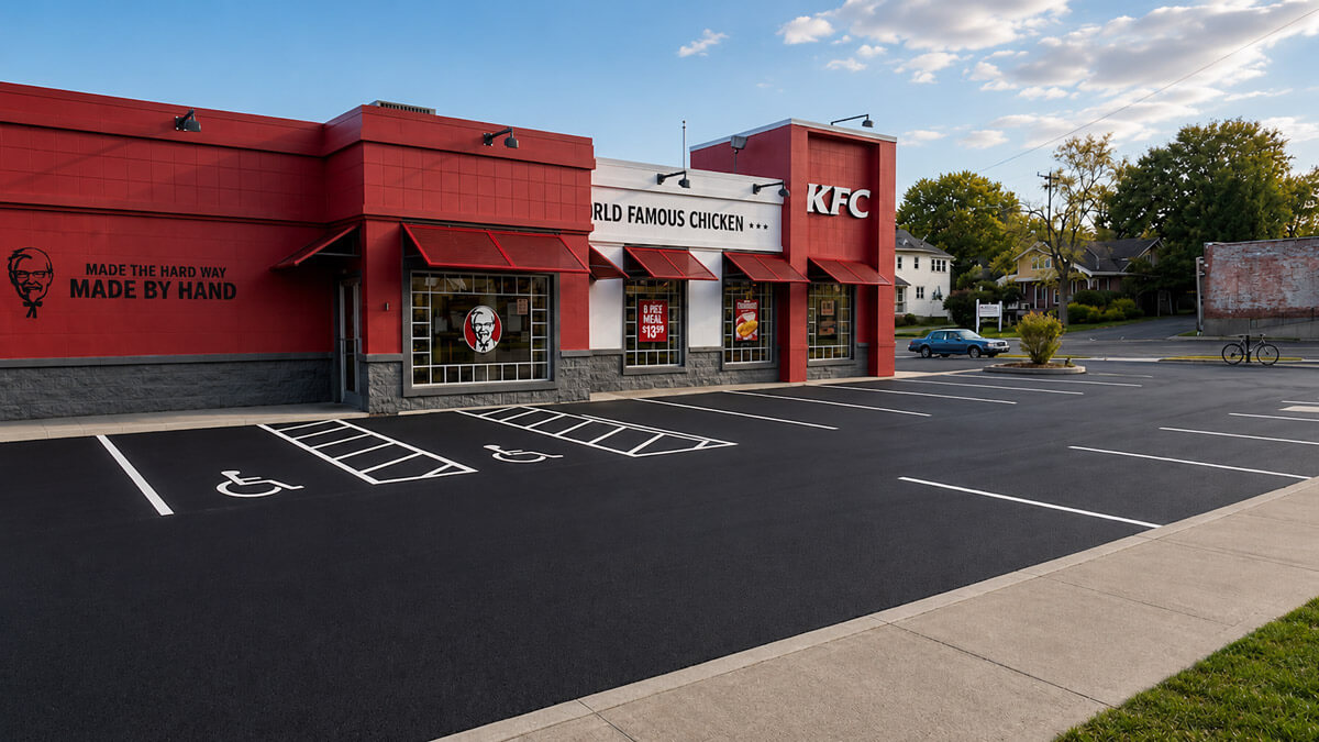 Freshly resurfaced and striped KFC parking lot in Tulsa, Oklahoma by Kingdom Paving