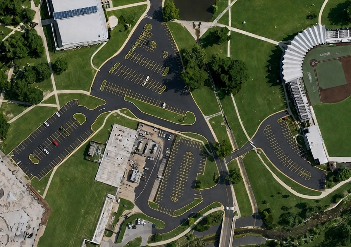 Freshly resurfaced and striped ORU parking lot in Tulsa, Oklahoma by Kingdom Paving